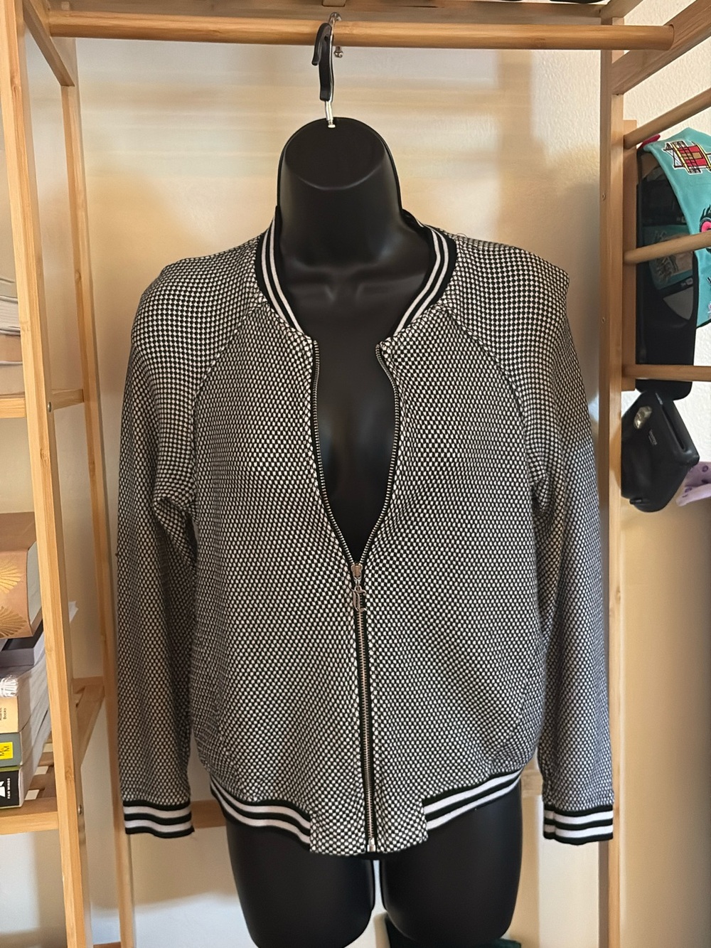 Juicy Couture Black & White Textured Bomber Jacket